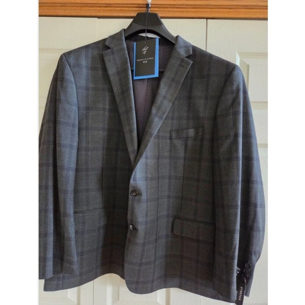 Shaquille O’Neal XLG Plaid Blazer Sport Suit Coat Jacket Men's 58 R Reg Grey